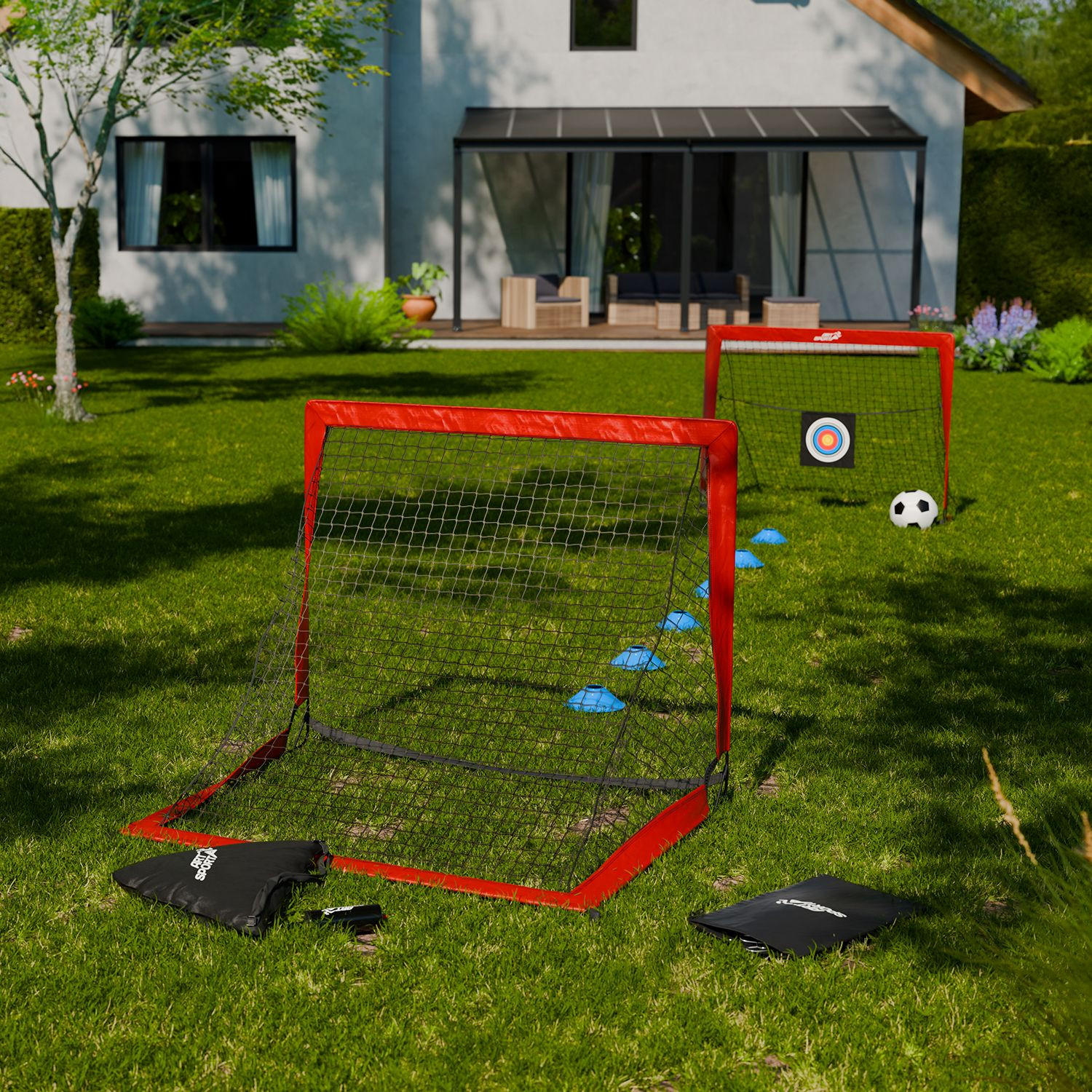 FUSSBALLTOR Goal Master Pop-up inkl Zubehör rot (2er-Set) - Rot, Kunststoff (120/90cm) - Artsport