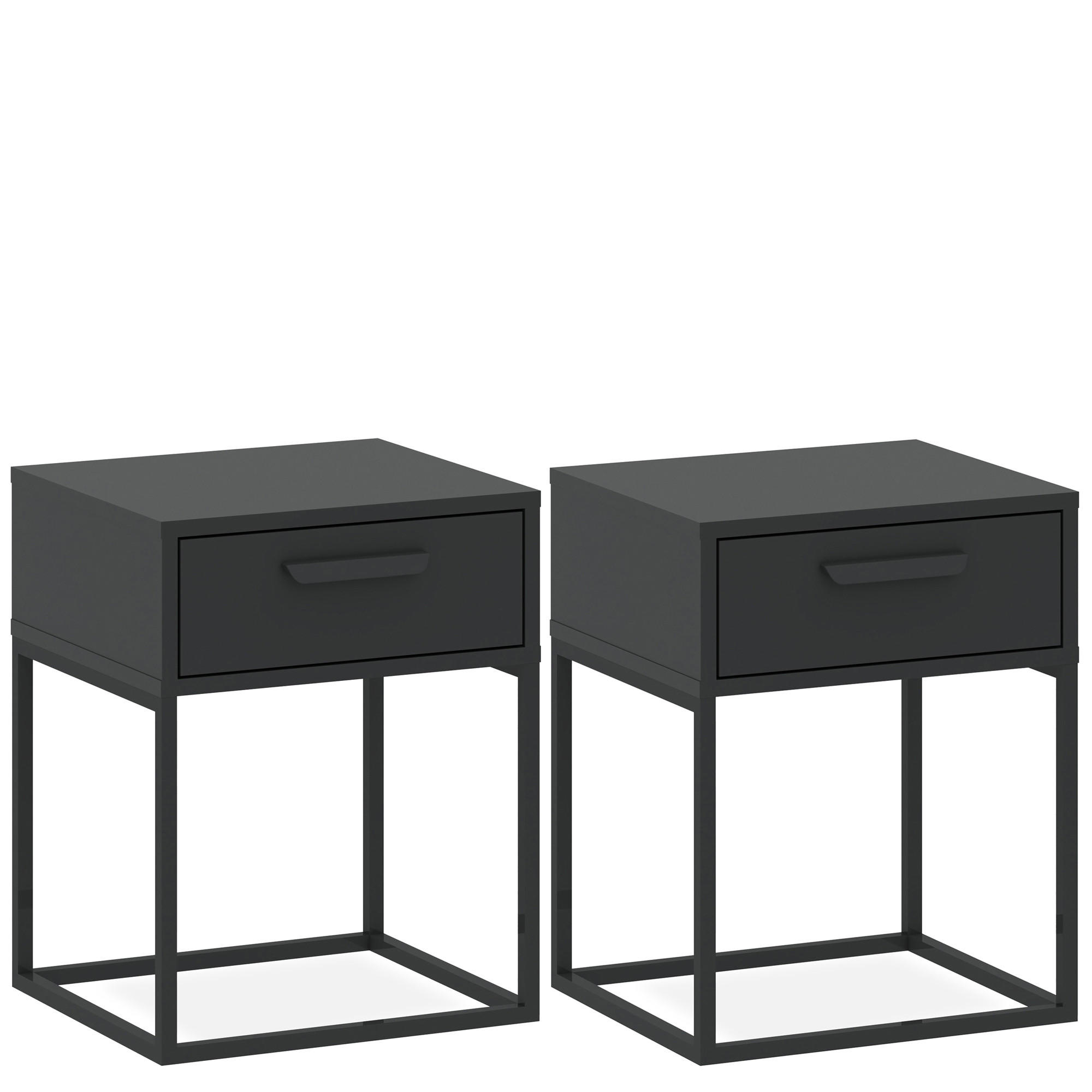 NACHTTISCH RECTUS 2-er Set - Anthrazit/Schwarz, Holzwerkstoff (40/52/39cm) - KONSIMO®