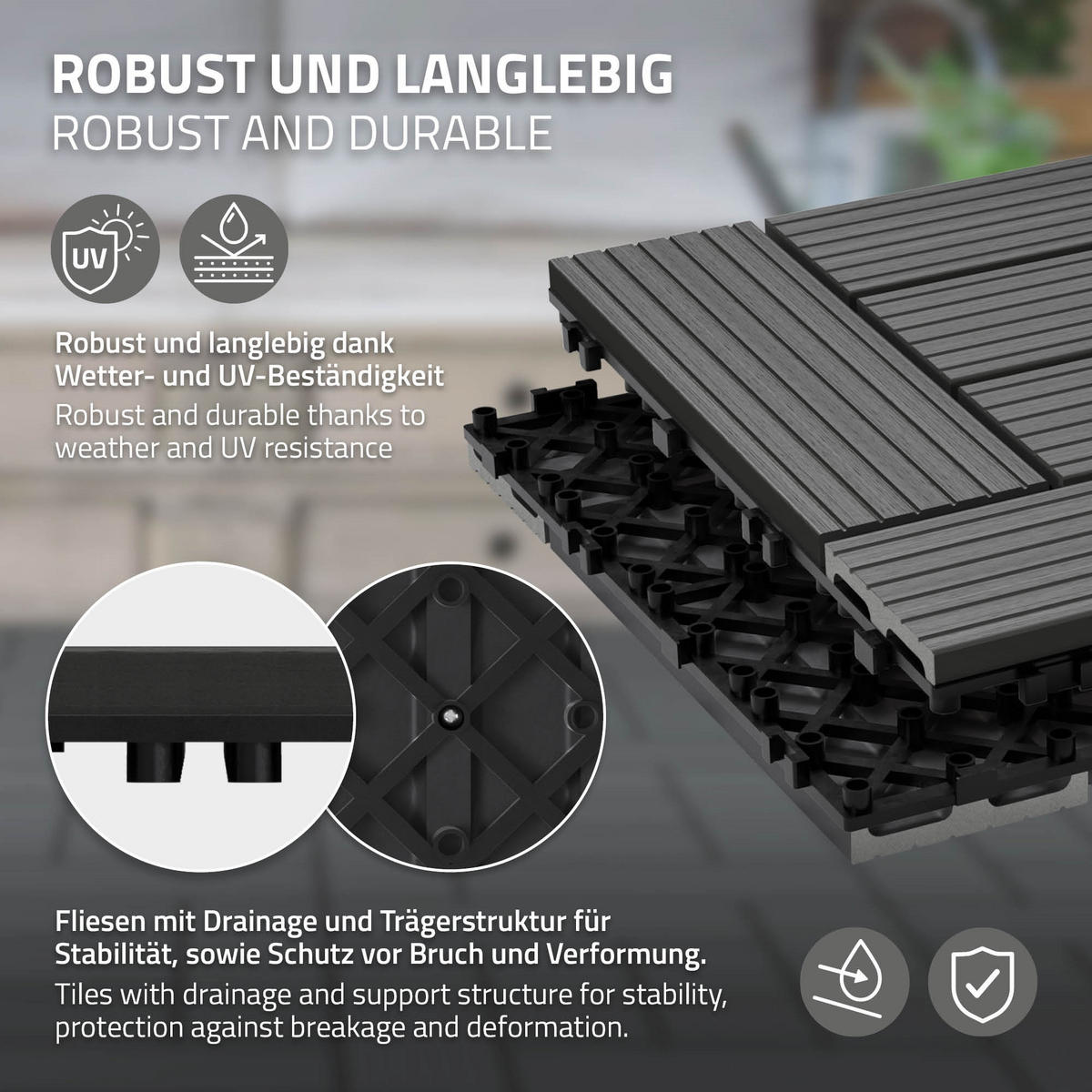 TERASOVÁ DLAŽBA antracitová 44 kusů - antracitová, kompozitní dřevo (30/30/2cm) - ECD-Germany