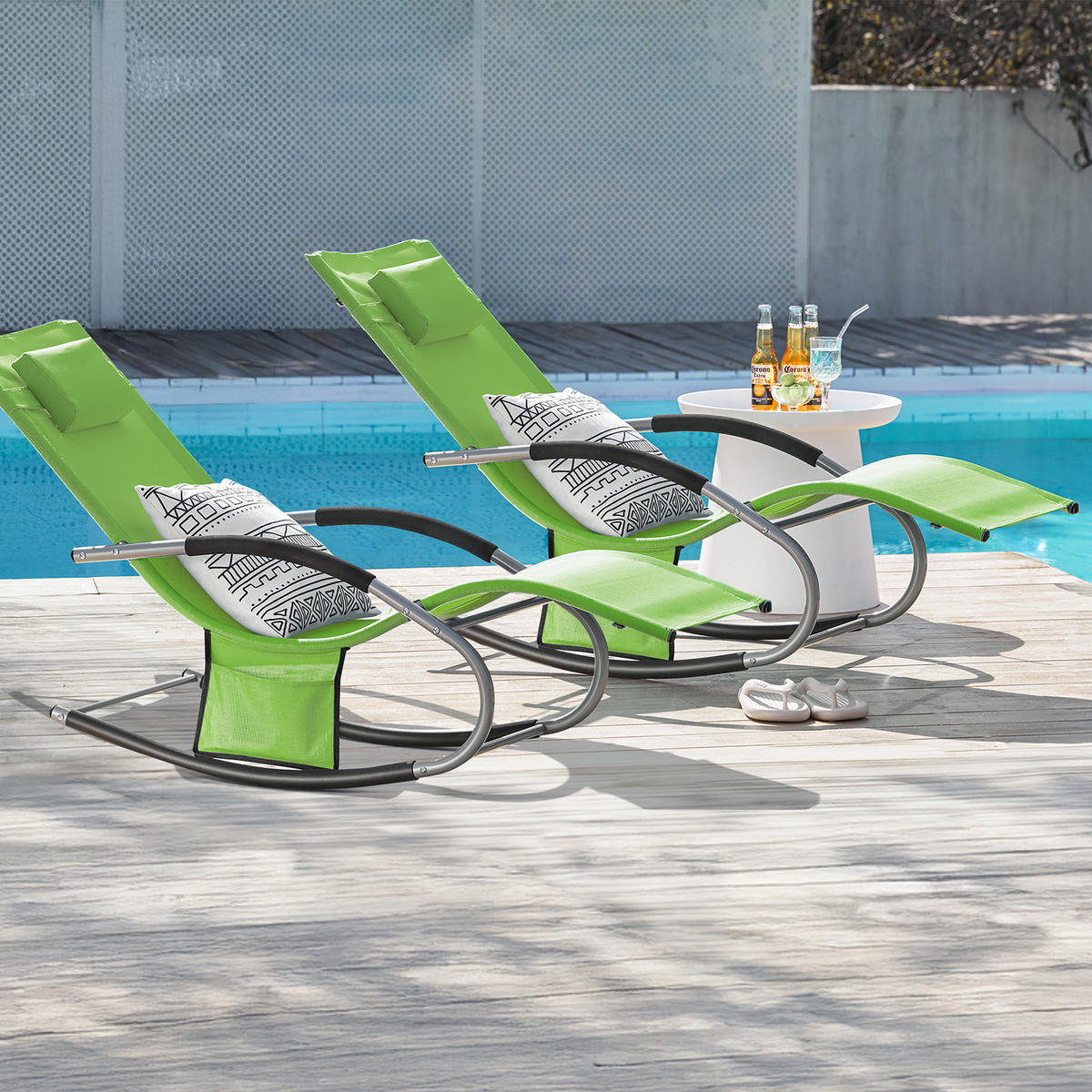 SONNENLIEGE 2er Set Grün - Grün, Metall (63/83/150cm) - SoBuy