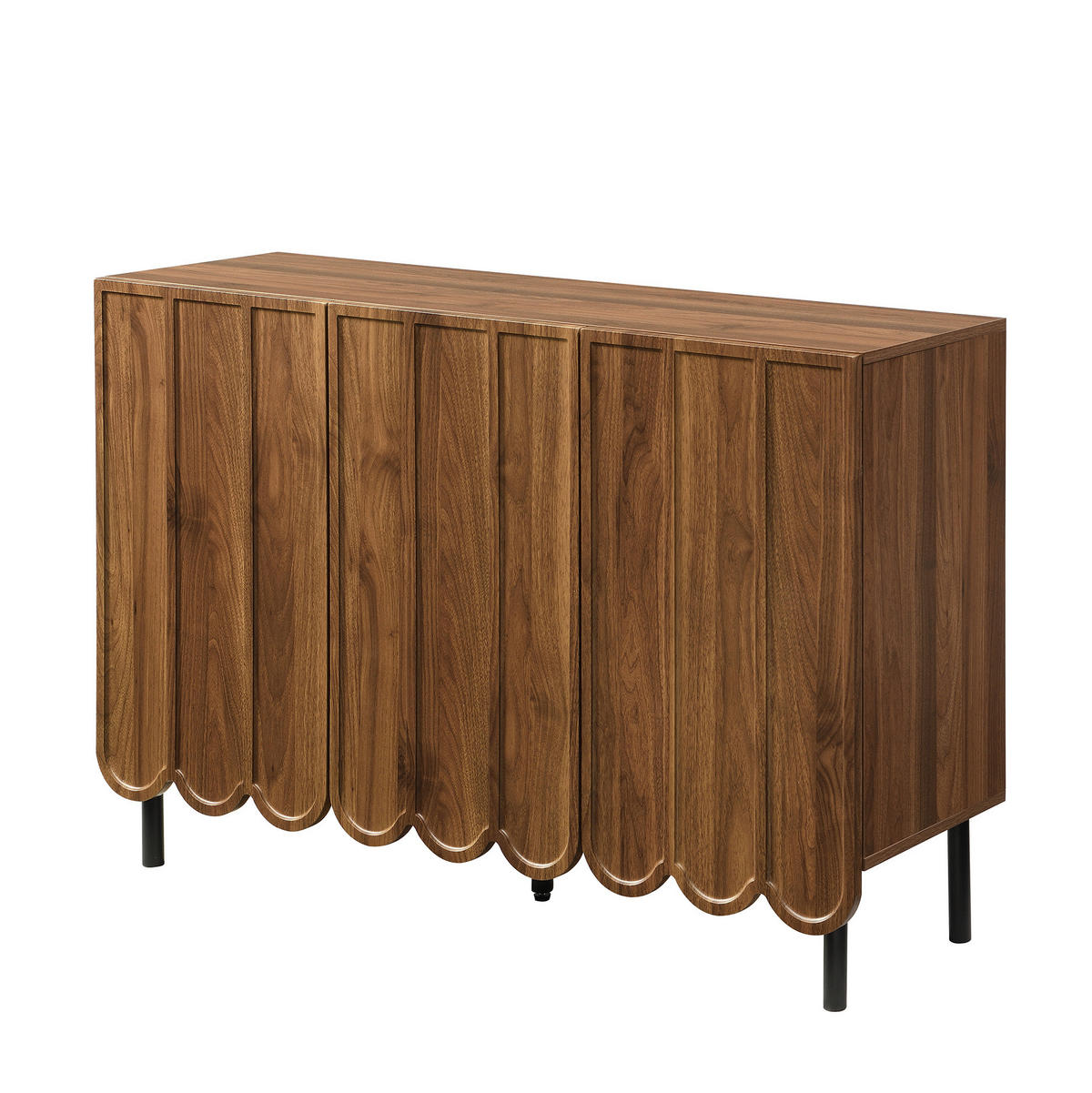 SIDEBOARD aus MDF in Walnussoptik mit Wellentüren und griffloser Rebound-Öffnung, 120/35/80 cm, Walnussoptik - Naturfarben, Holzwerkstoff (35/80/120cm) - Redom