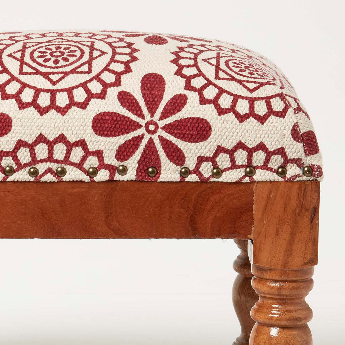 HOCKER Cassia mit Holzbeinen, rot-weiß gemustert, 50/30/40 cm - Rot, Textil (30/40/50cm) - Homescapes