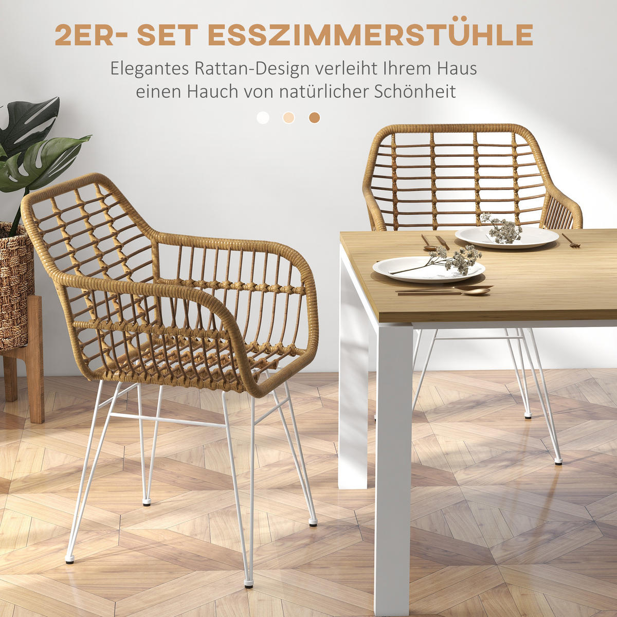 ESSZIMMERSTÜHLE PE-Rattan Hellbraun+Weiß - Hellbraun, Kunststoff (60/79/56cm) - HOMCOM