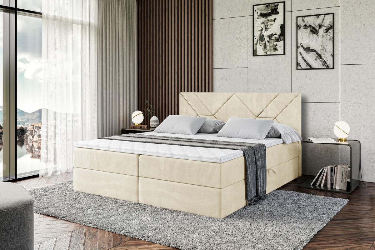 BOXBETT mit Matratze H4 und Lattenrost - BARWA - 180 x 200 - H4 - Beige - Beige, Holzwerkstoff (180/200cm) - ALTDECOR