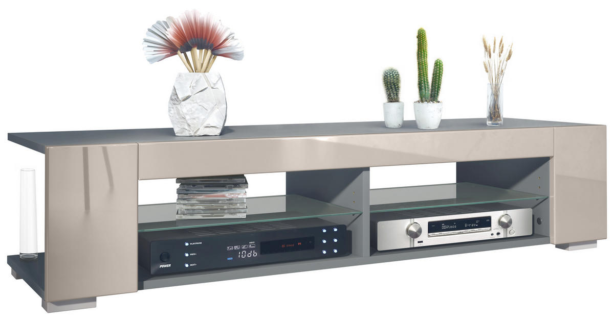 LOWBOARD Movie Sandgrau Hochglanz - Sandfarben, Holzwerkstoff (134.5/30.5/38.5cm) - Vladon