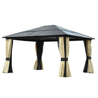 PAVILLON, Schwarz+Braun+Beige, Polyestergewebe(außen), Moskitonetz(innen) - Schwarz, Kunststoff (360/275/420cm) - Outsunny