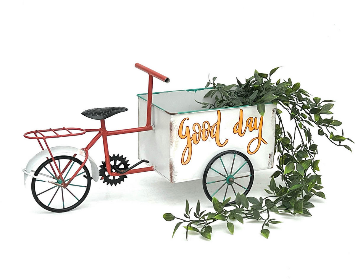 BLUMENFAHRRAD für Garten Metall Stehend Weiß Rot - Weiß, Metall (46/24.5/21cm) - DanDiBo