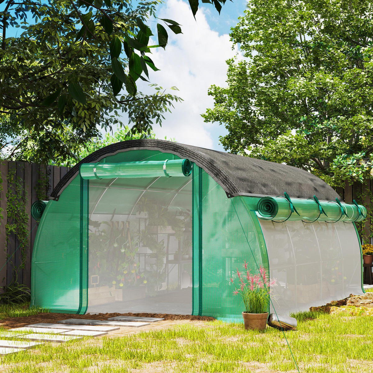 FOLIOVÝ TUNEL, 400L x 300B x 198H cm - zelená barva, plast (300/198/400cm) - Outsunny