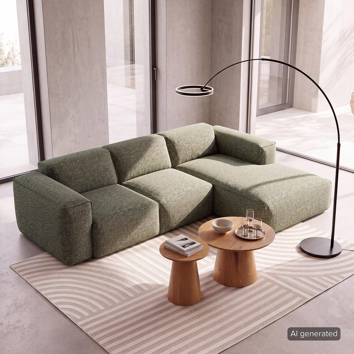 3-SITZER ECKSOFA mit Longchair - Schwarz/Grün, Kunststoff/Textil (251/173cm) - home24