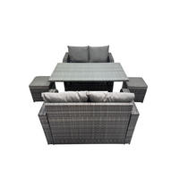 GARTENGARNITUR mit Zweisitzer Polyrattan Dunkelgrau 6-Sitzer - Dunkelgrau/Grau, Glas/Kunststoff - Fimous