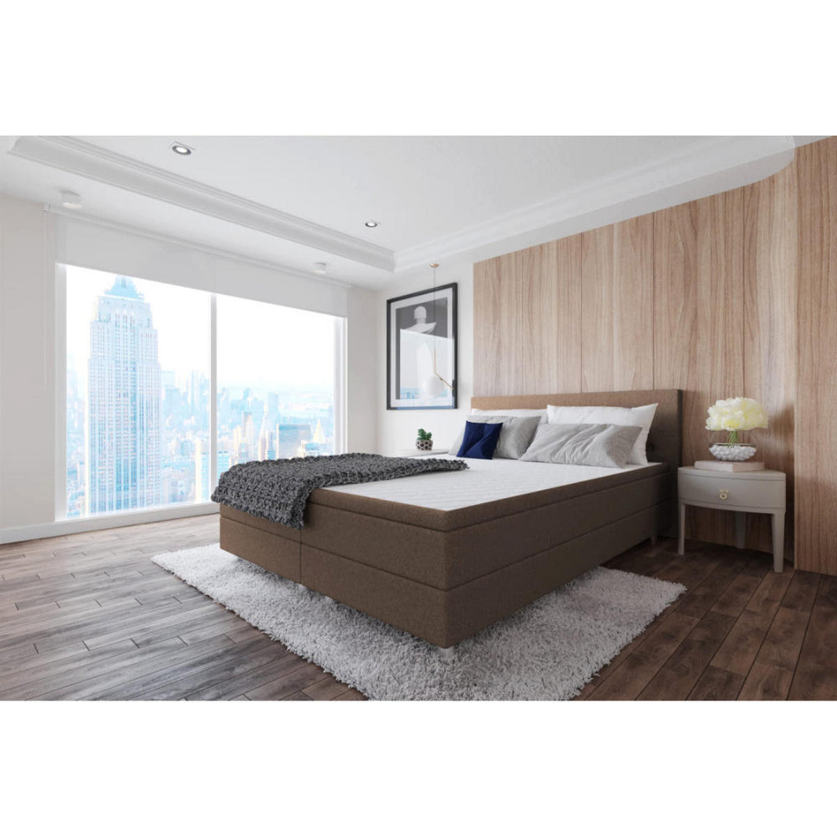 BOXBETT, Polsterbett Sawana mit Bonellfederkern-Matratze und Topper Schlafzimmer - Braun, Holz/Holzwerkstoff (200/200cm) - Best For Home