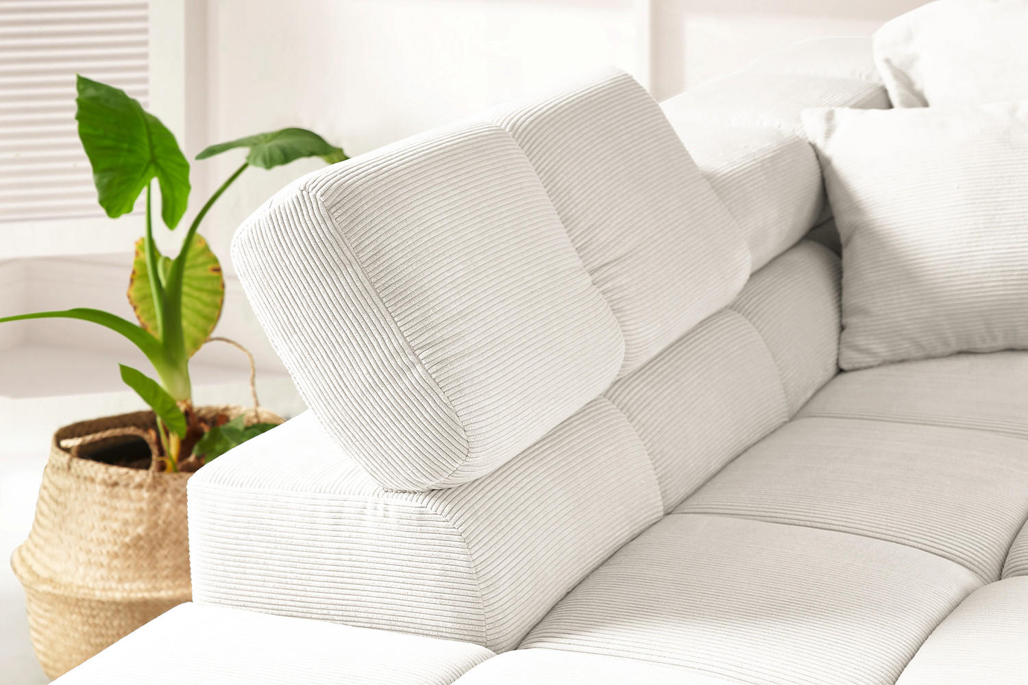ECKSOFA NEVADA Weiß Cord - Schwarz/Weiß, Kunststoff/Textil (319/215cm) - KAWOLA