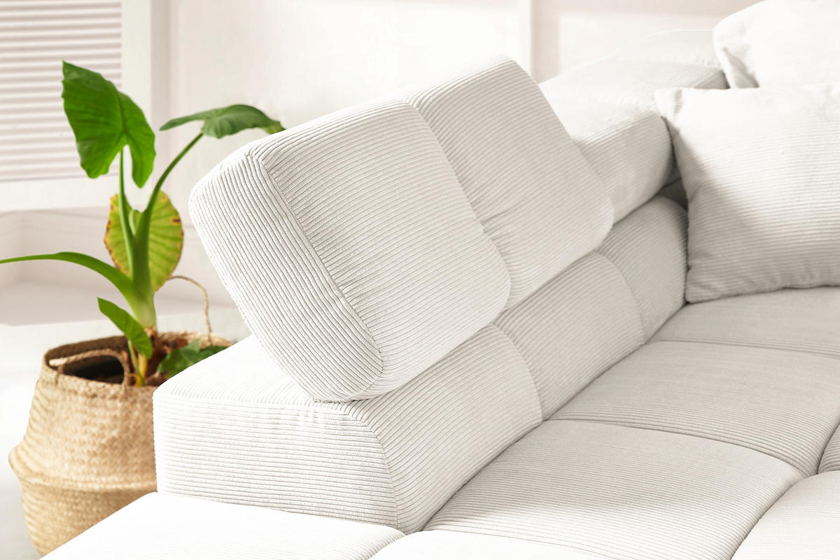 ECKSOFA MIT MOTORISCHEM SITZVORZUG NEVADA Weiß Cord - Schwarz/Weiß, Kunststoff/Textil (319/215cm) - KAWOLA