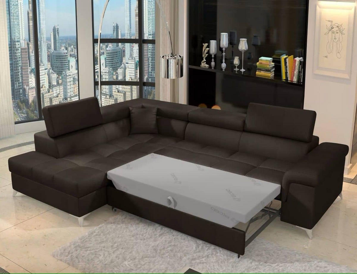 ECKSOFA mit Schlaffunktion und Bettkasten, pflegeleichter Monolith-Stoff - Chromfarben/Dunkelbraun, Textil/Metall (275/202cm) - Eltap