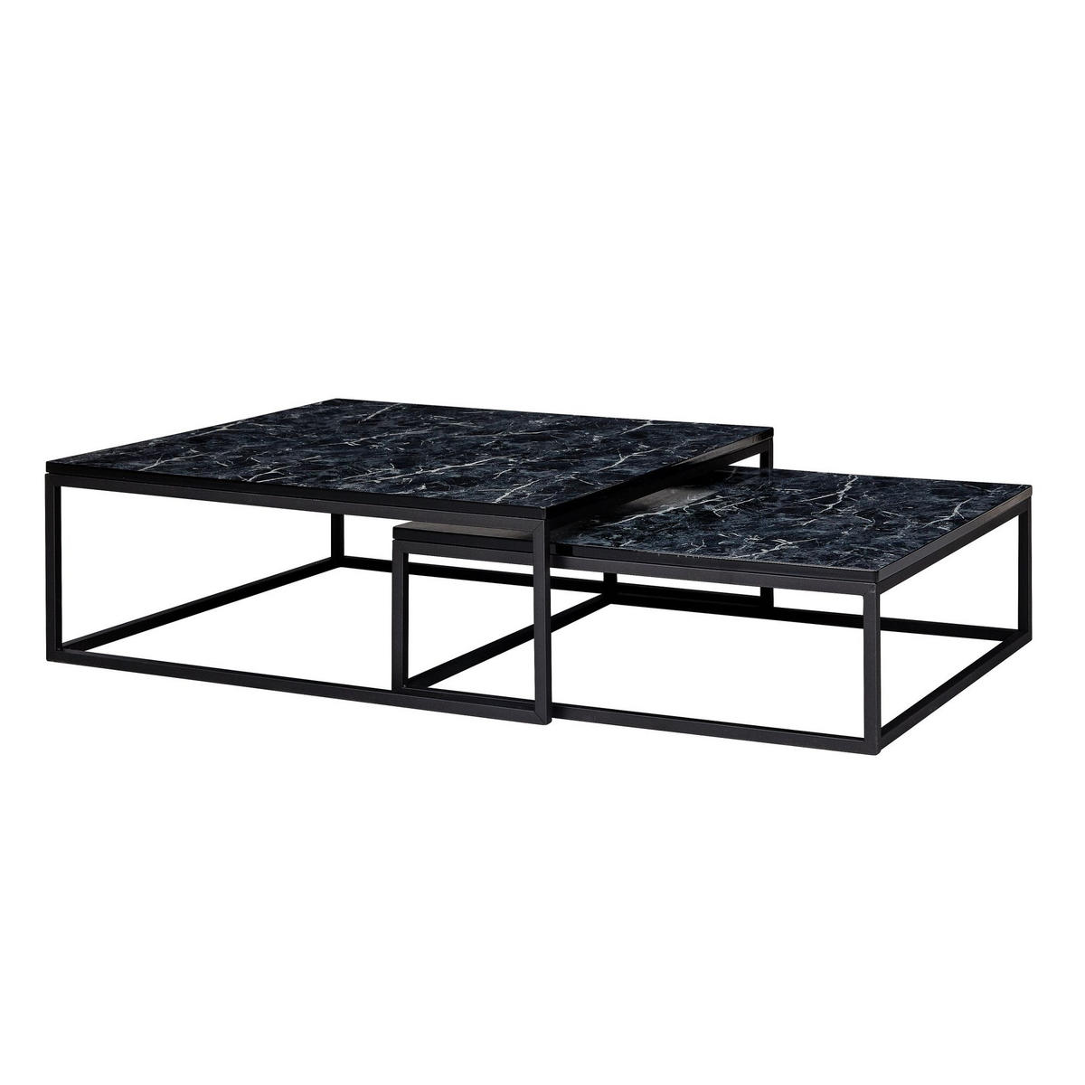 COUCHTISCH 2er Set Marmoroptik Metallgestell Quadratisch MARMIX, Schwarz 75x75x27 cm - Schwarz, Holz/Metall (75/75/27cm) - KADIMA DESIGN