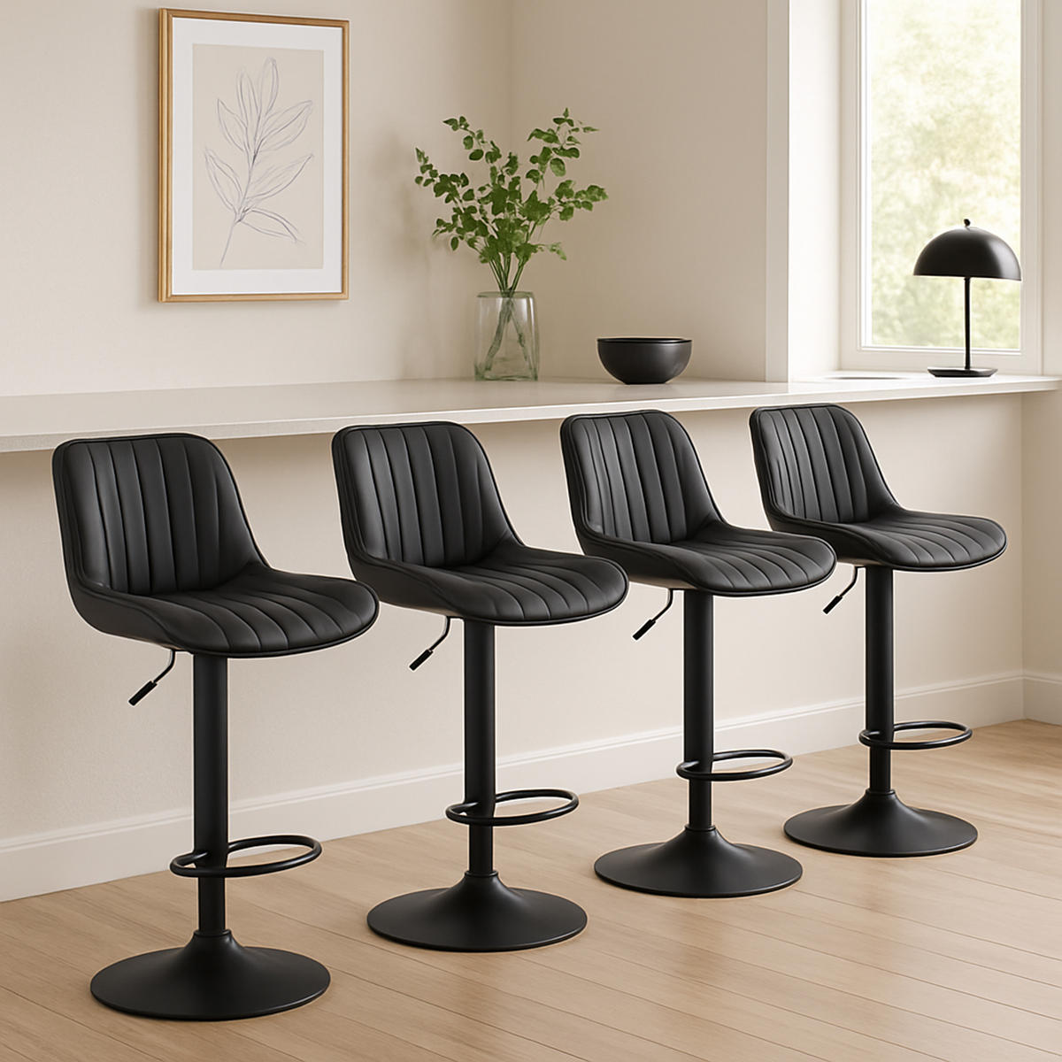 BARHOCKER 2er Set Lentos Kunstleder schwarz schwarz - Schwarz, Kunststoff/Metall (50/108/50cm) - TPFLiving