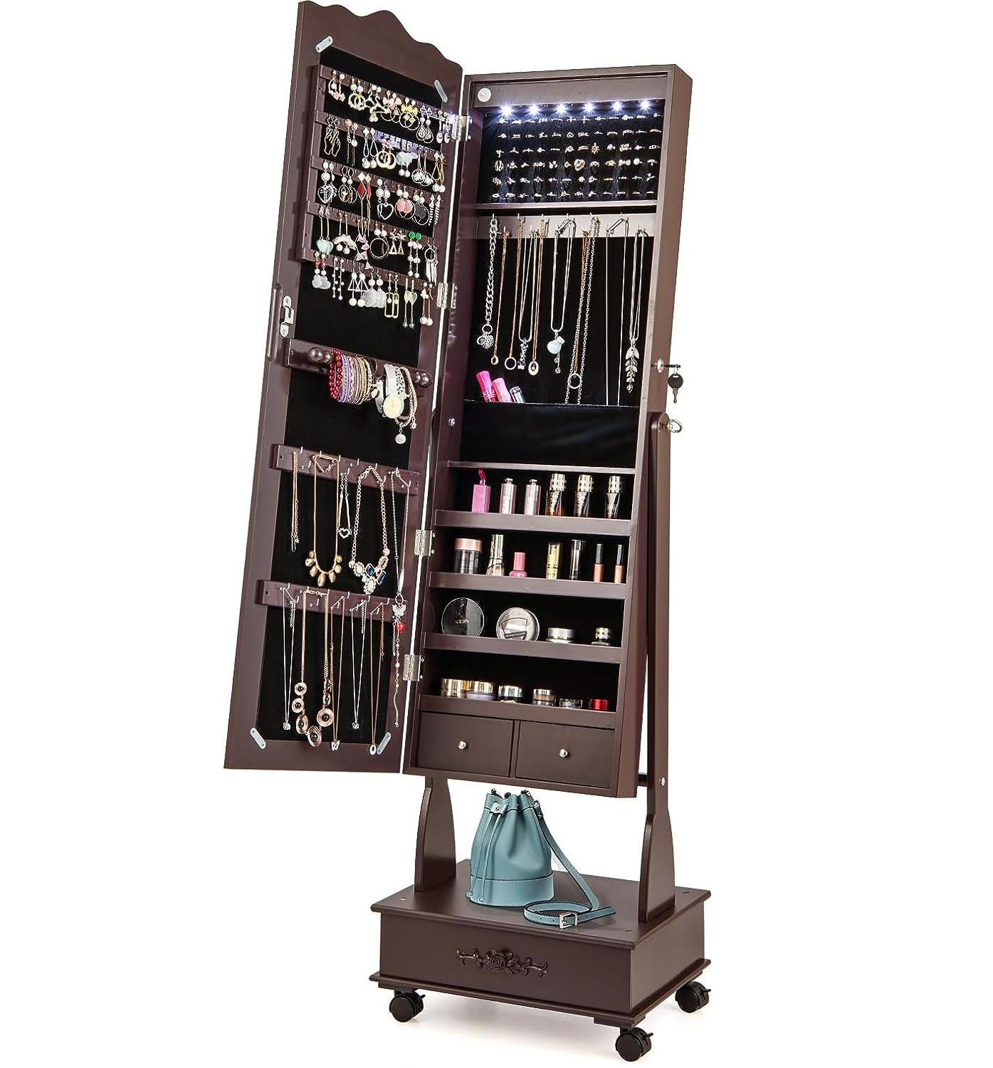 Costway Schmuckschrank Braun 45x157x35 cm