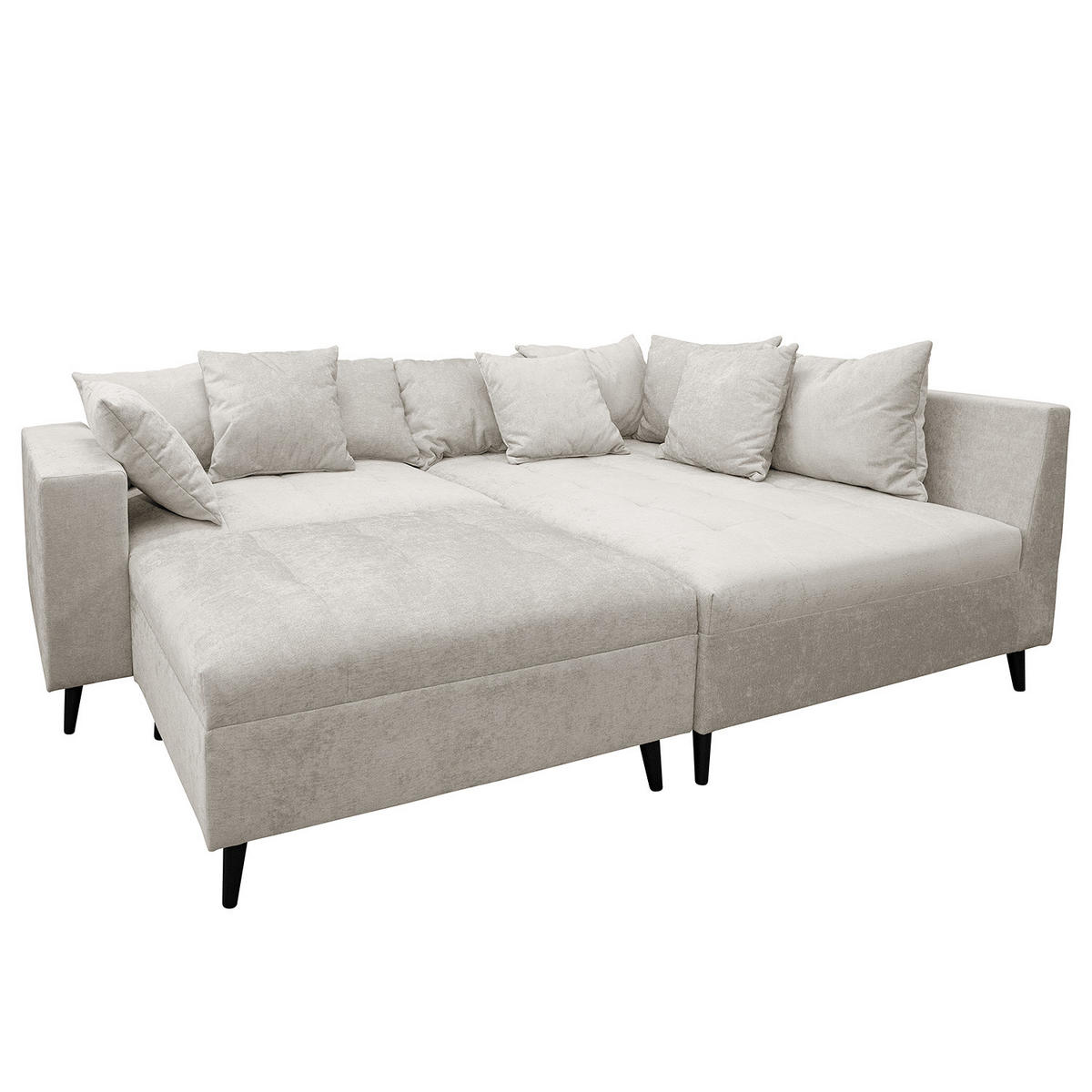ECKSOFA mit Ottomane und Hocker - Schwarz/Grau, Birkenholz/Textil (247/174cm) - home24