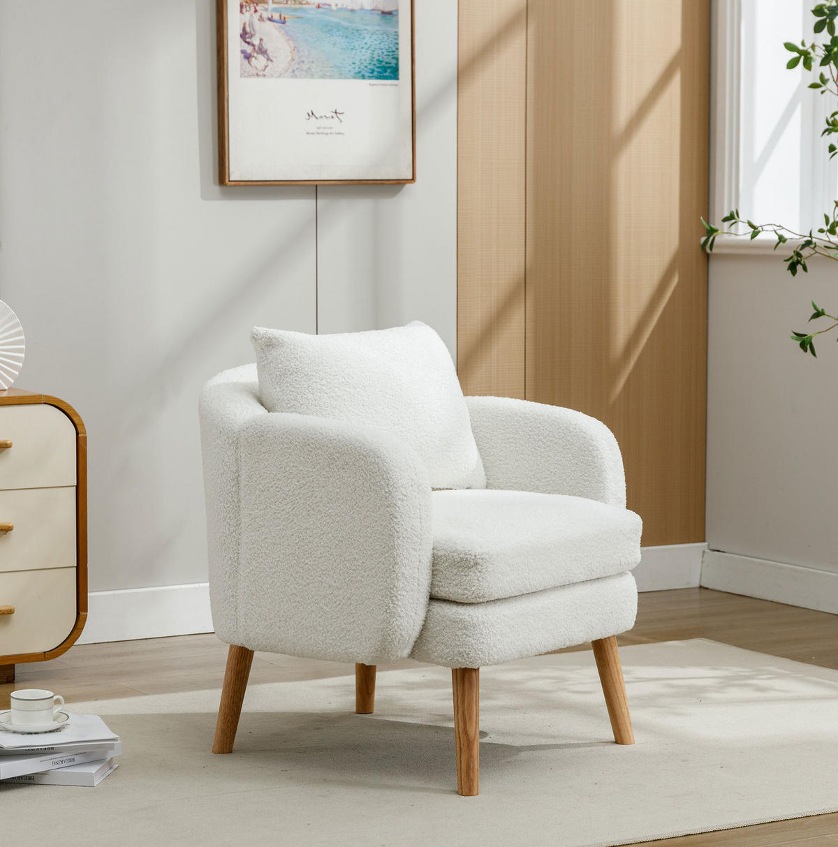 SESSEL 71/72/71 cm Weiß aus Teddy mit Rückenkissen - Weiß, Textil (72/71/71cm) - OKMYHOME
