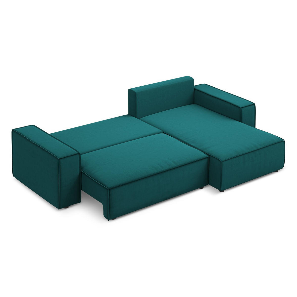 ECKSOFA mit Schlaffunktion Samt Stoff Blau - Blau/Petrol, Kunststoff/Textil (290/185cm) - LaMiaSofa