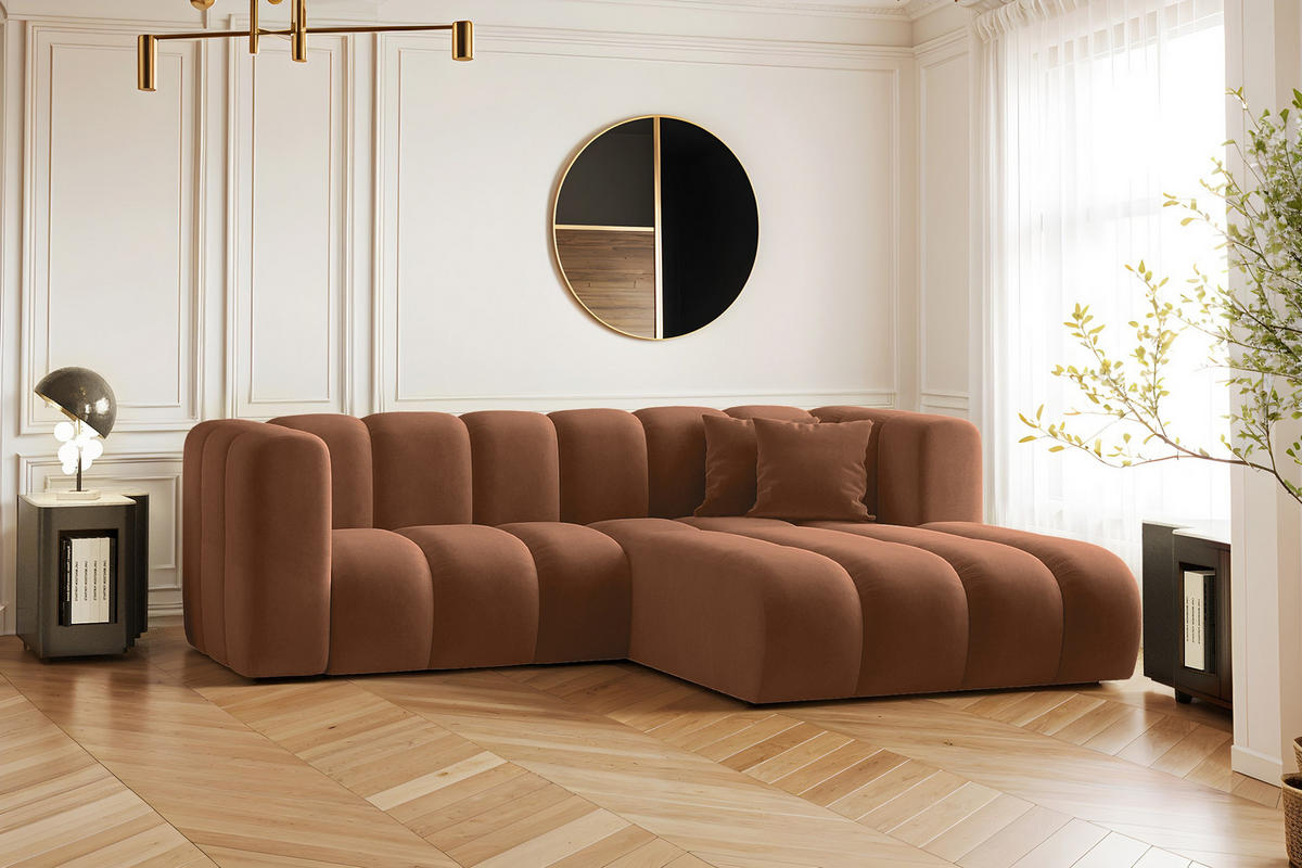 ECKSOFA L-from, Sofa Grand modular stoff Salvador Braun Rechts - Braun, Holz (227/179cm) - Kaiser Möbel