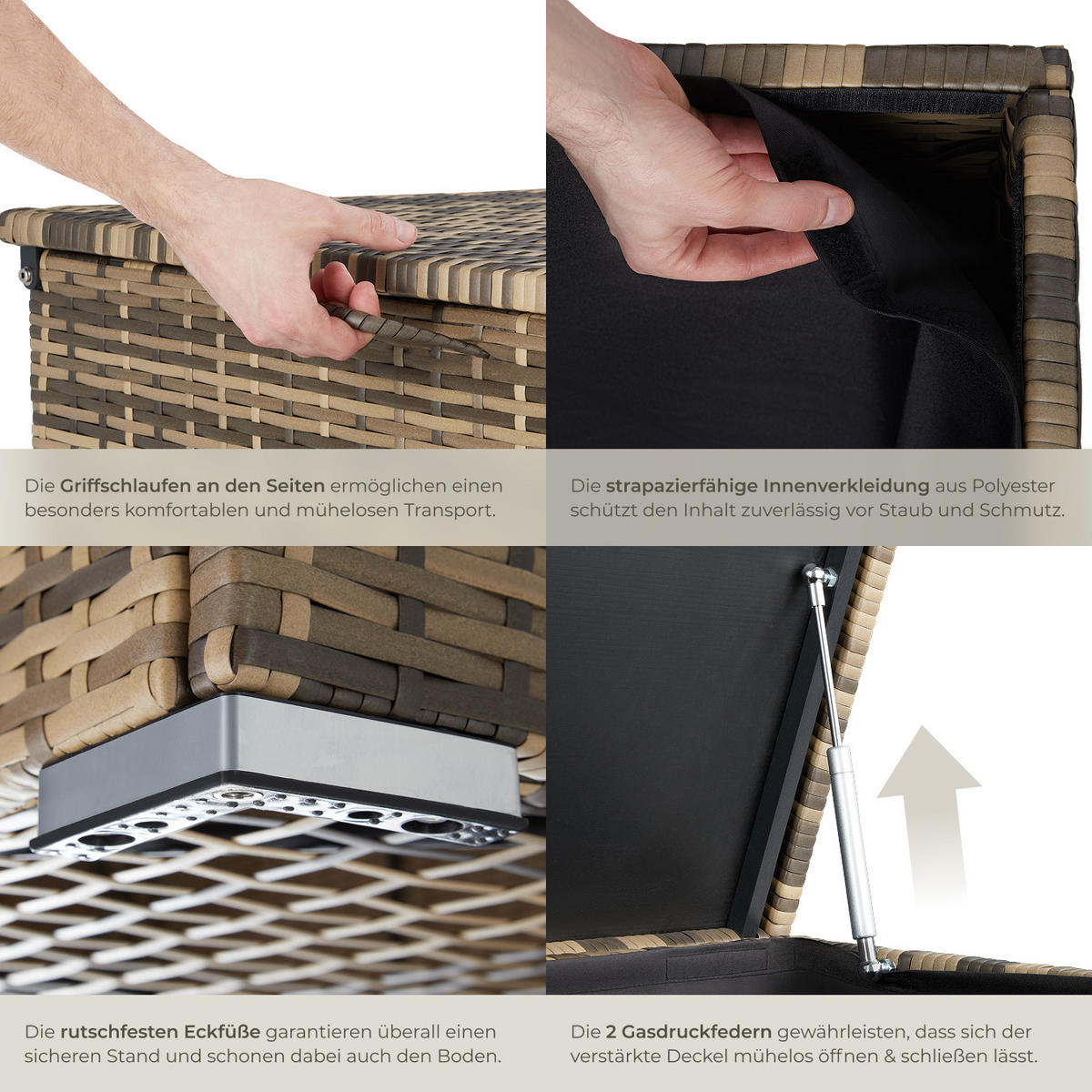 AUFLAGENBOX Oslo,145 x 82,5 x 79,5 cm,natur - Naturfarben, Kunststoff (82.5/79.5/145cm) - tectake