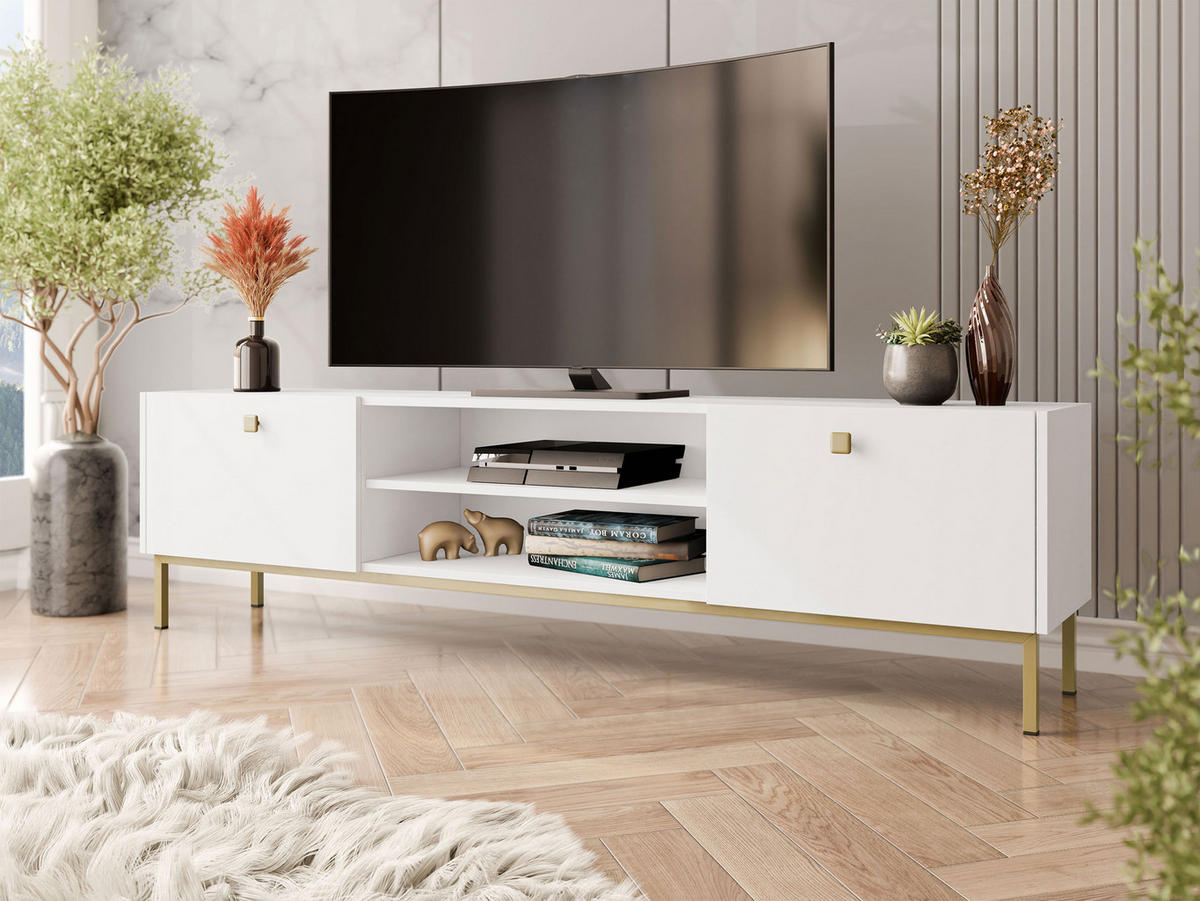 TV-LOWBOARD Nutero 2KW - Goldfarben/Weiß, Holzwerkstoff/Metall (180/48/35cm) - MIRJAN24