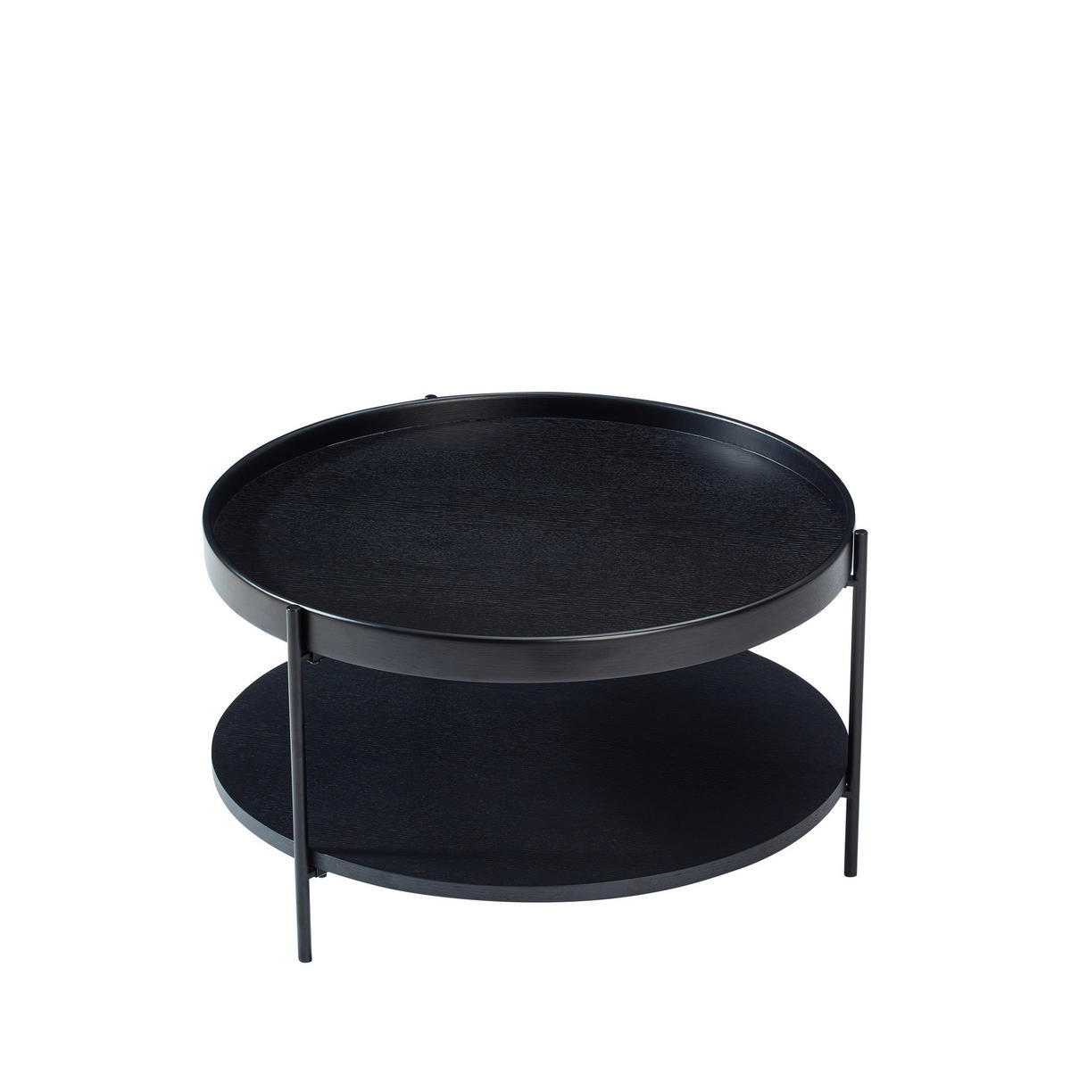 COUCHTISCH 69/69/38 cm Schwarz mit 2 Ablagen und Metallgestell - Schwarz, Holzwerkstoff (69/69/38cm) - Flora Grace