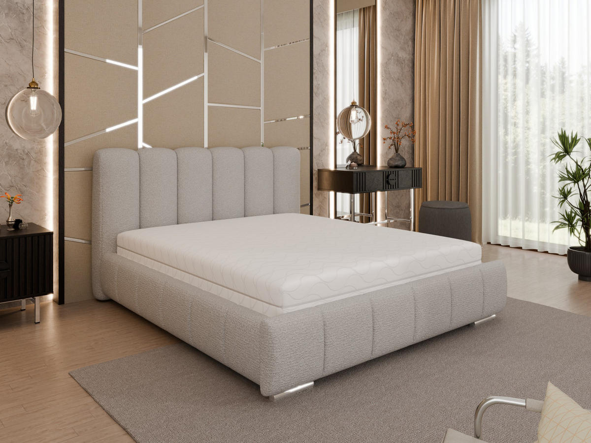 POLSTERBETT Zaira 160x200cm – Elegantes Polsterbett für modernen Wohnstil , Taschenfederkernmatratze Pocket (19cm), Sandfarben - Sandfarben, Holz (160/200cm) - Homesy