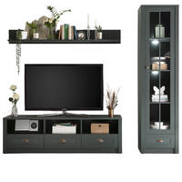 WOHNWAND grün 3-teilig 230 cm, Wohnkombination im Landhaus-Stil - Chromfarben/Schwarz, Glas/Holzwerkstoff (230/198/43cm) - Furn.Design