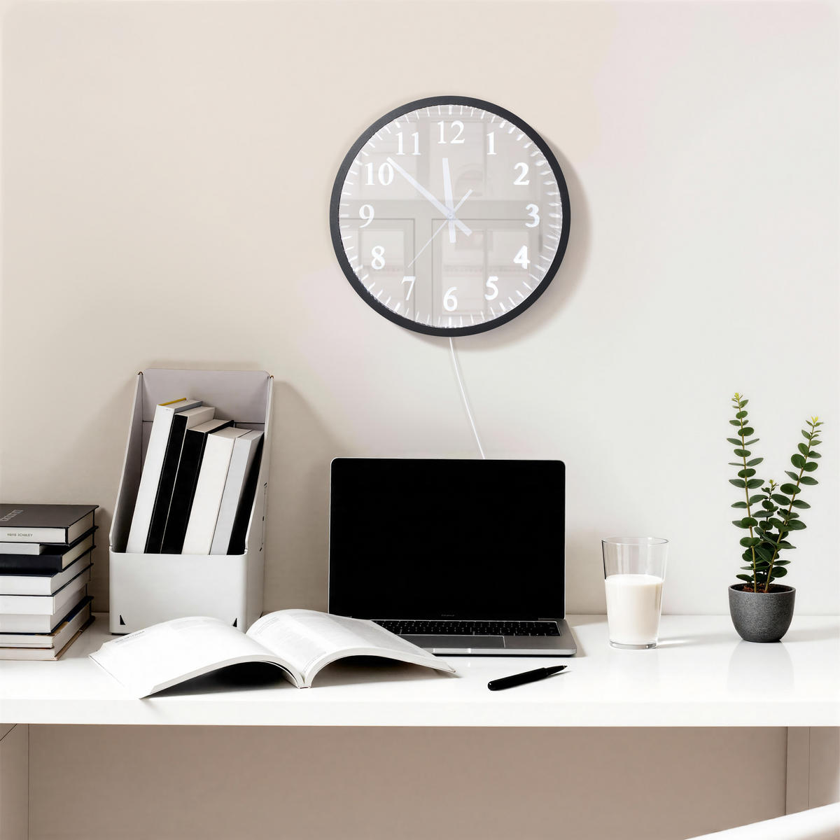 40X40CM Runder LED-Spiegel mit Uhrfunktion - Schwarz, Glas (40/40/3.5cm) - Hometopia
