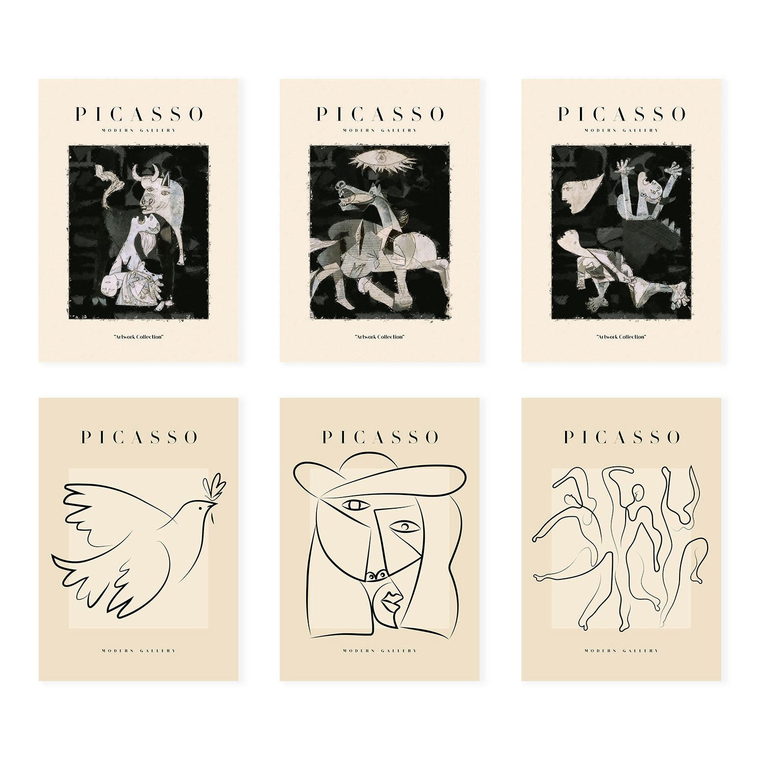 POSTER Set Mit 6 Illustrationen Von Pablo Picasso Schwarz Weiss A3 Rahmenlos - Klar, Papier (29/3cm) - Nacnic