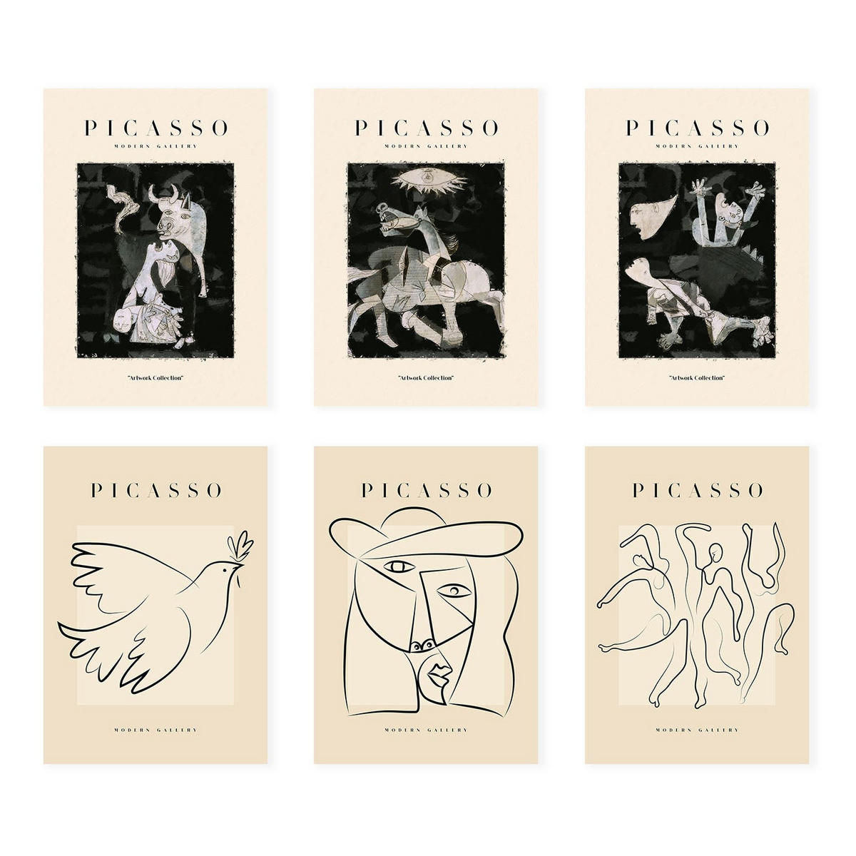 POSTER Set Mit 6 Illustrationen Von Pablo Picasso Schwarz Weiss A3 Rahmenlos - Klar, Papier (29/3cm) - Nacnic