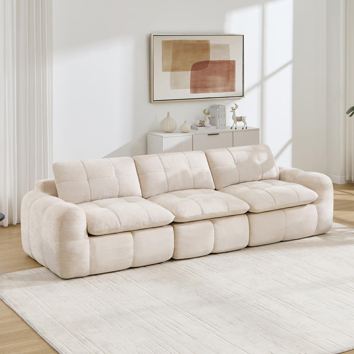 3-SITZER-SOFA DE-34464 Karostepp-Design und 32D-Schaum Beige - Beige, Textil (97/68/264cm) - ComfortXL