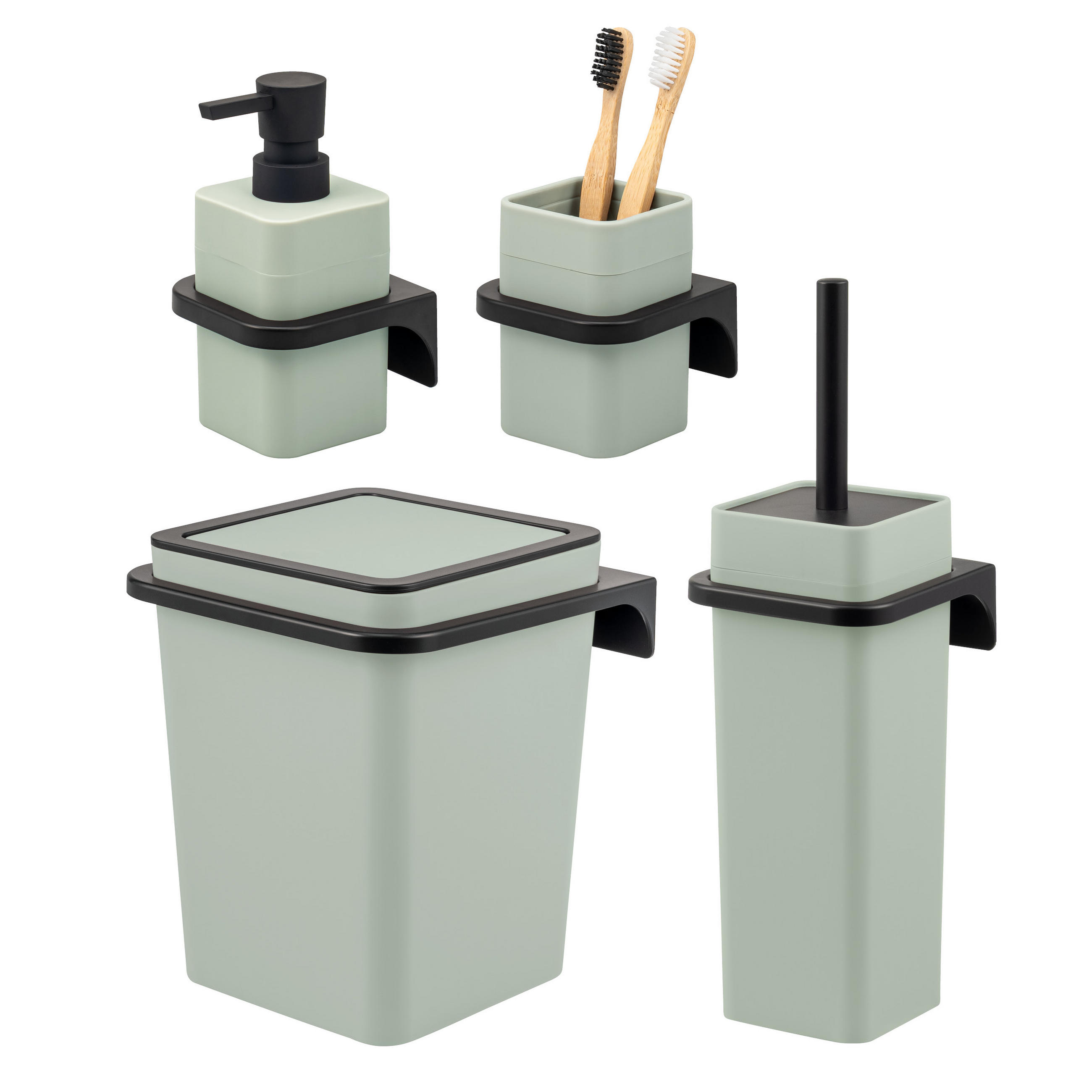 BAD-ACCESSOIRES-SET (4er-Set) SAVONA, Soft-Touch, salbei - Salbeigrün, Kunststoff (20.5/24.5/21.5cm) - bremermann