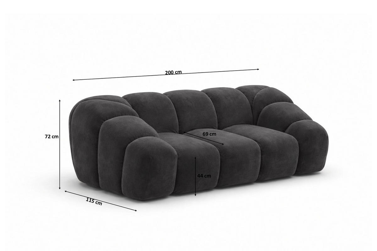 SOFA 2-Sitzer modular, Veloursstoff Bluvel, Schwarz, CROISSANT - Schwarz, Holz (200/72/115cm) - Kaiser Möbel