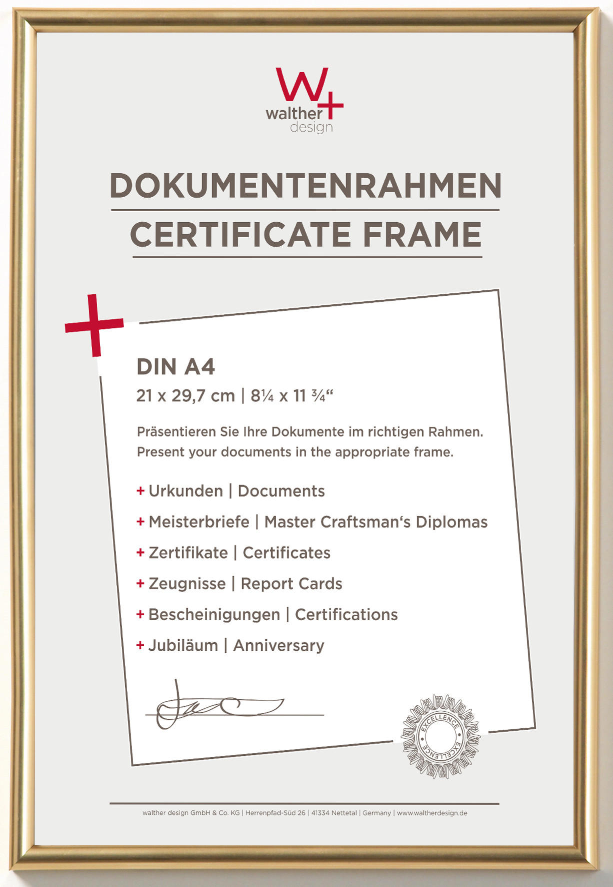 walther design Bilderrahmen Gold 22.1x30.8x1.9 cm