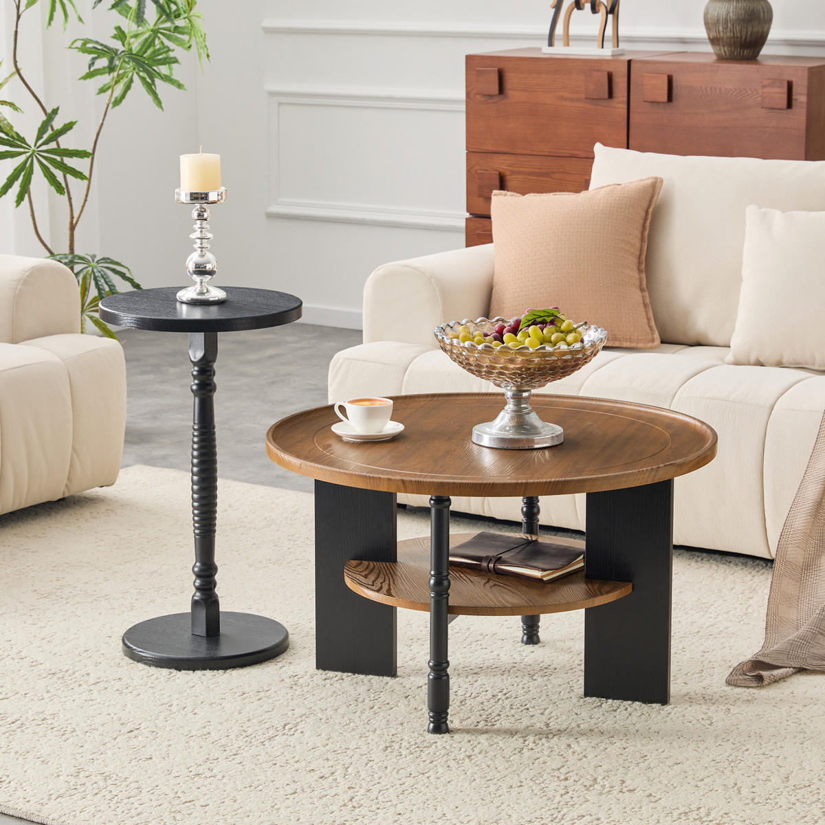 COUCHTISCH 80/80/47 cm Nussbaumfarben aus MDF mit Beistelltisch - Walnussfarben, Holzwerkstoff (80/80/47cm) - OKWISH