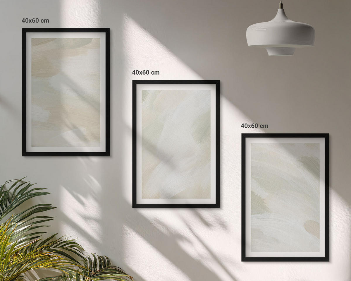WANDBILDER 3er-Set - 40x60 cm Schwarzer Rahmen - Leuchtende Farben, abstrakter Boho-Stil - Schwarz, Kunststoff (40/60cm) - ArtPrintCave
