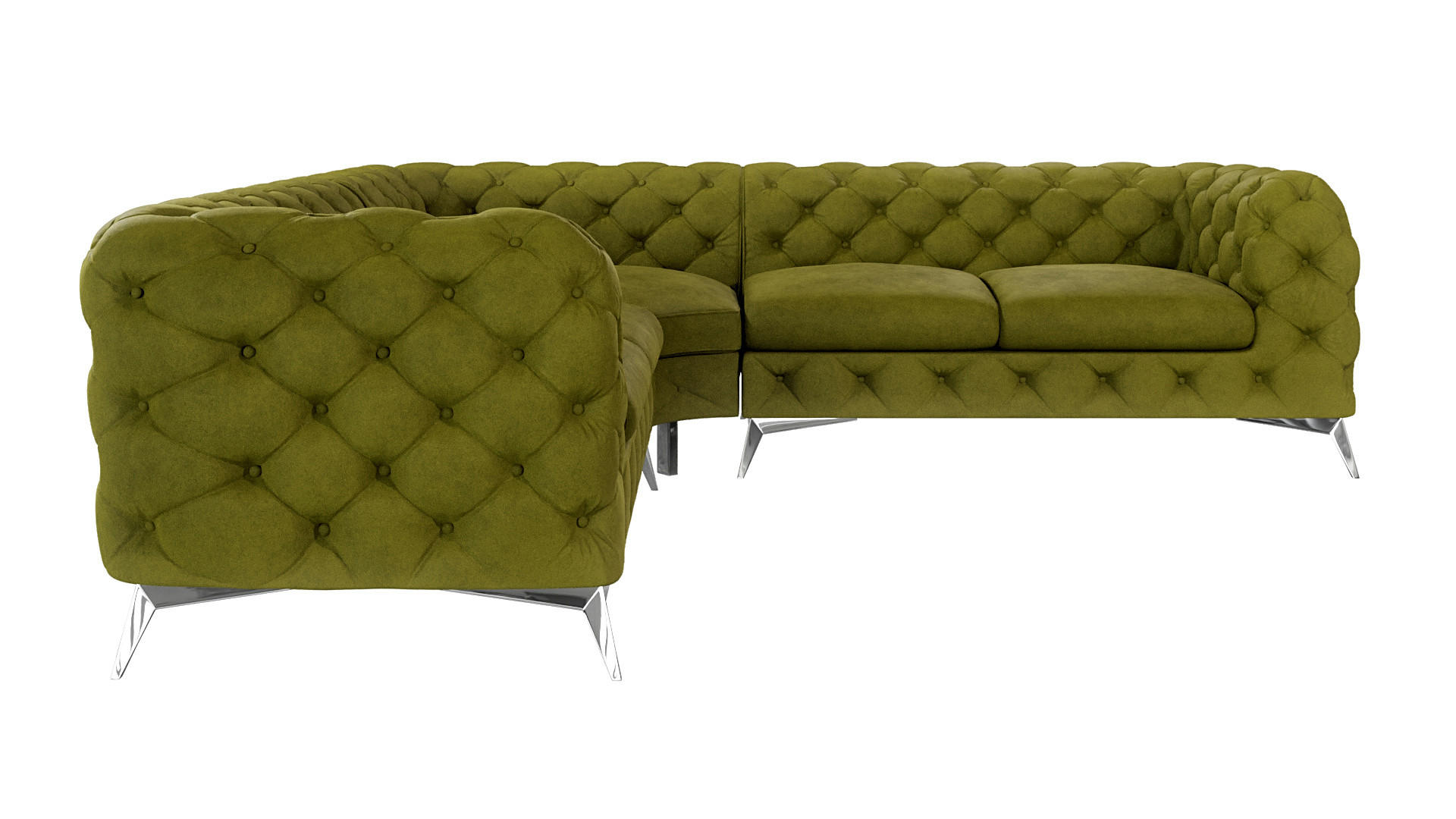 ECKSOFA Chesterfield Laura Olive Samt - Silberfarben/Olivgrün, Holz/Textil (264/264cm) - S-Style Möbel