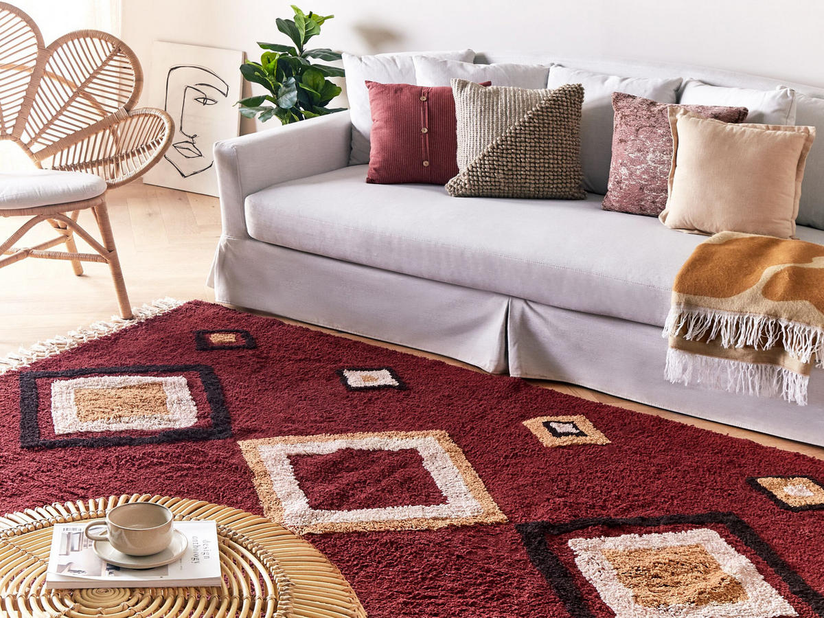 KURZFLOR-TEPPICH Siirt 230/160 cm - Rot, Textil (160/230cm) - Beliani