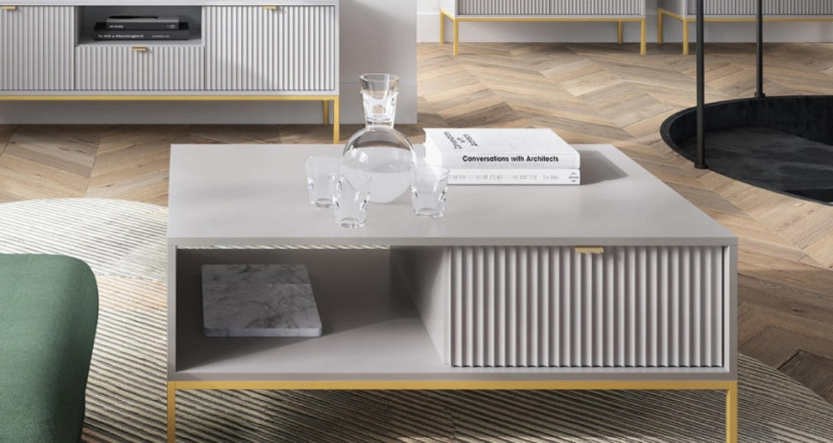 TISCH Grau NEW Goldfarben - Grau, Holzwerkstoff (68/68/46cm) - Sepro Meble