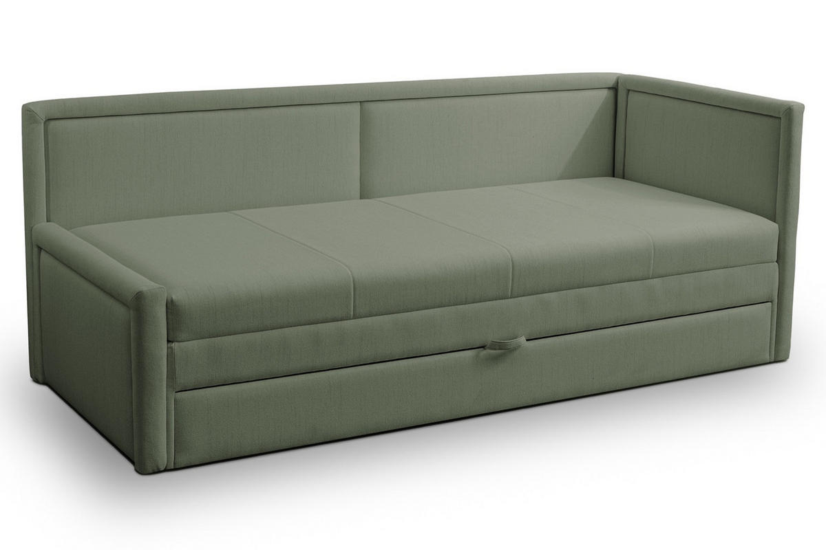 JUGENDBETT Caprili Salbeigrün mit Bettkasten - Schwarz/Hellgrün, Kunststoff/Textil (163/189cm) - Selsey