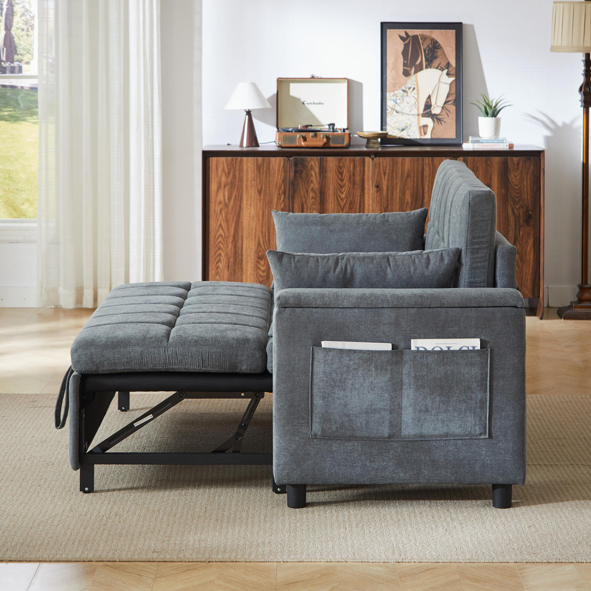 SCHLAFSOFA 157/51/70 cm in Leinenoptik Braun, ohne Armlehnen - Braun/Grau, Textil (81.3/86.4/148.6cm) - Oxeza