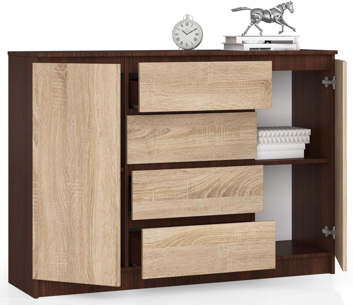 KOMMODE Dunkelbraun, Eiche Sonoma 99/138/40 - Dunkelbraun, Holzwerkstoff (138/99/40cm) - RAUMHIRSCH FURNITURE