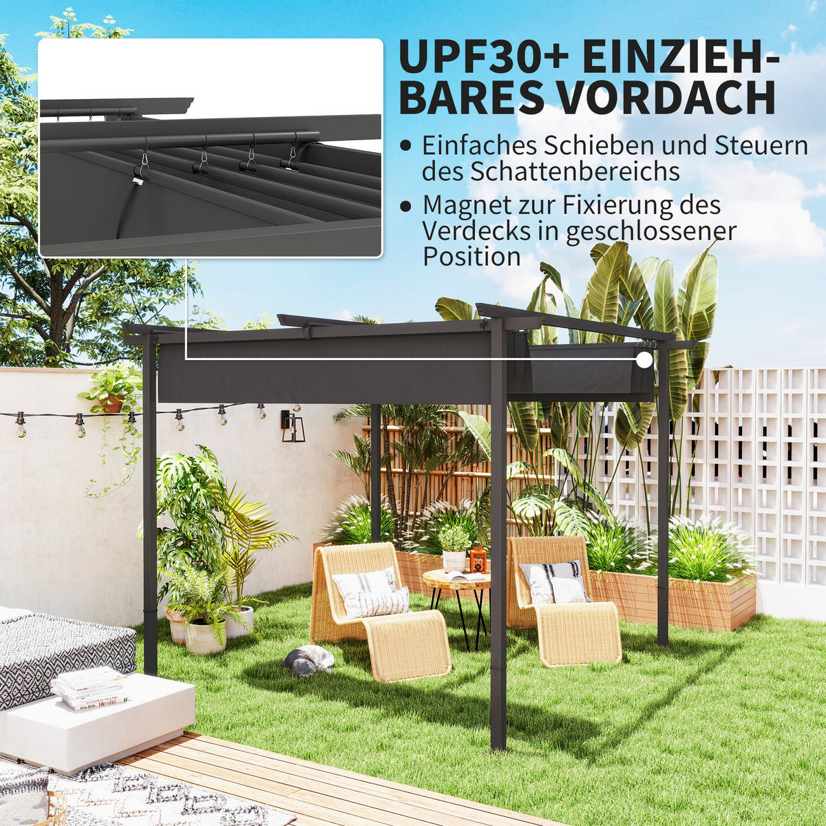 PERGOLA aus Metall, 3x 3m - Dunkelgrau, Metall (300/227/300cm) - Outsunny