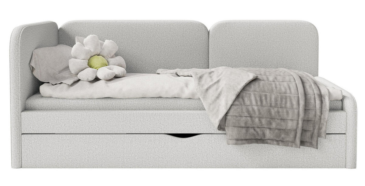 ČALOUNĚNÁ postel Cuddy, čelo vlevo, pletená látka greige, 90x200 cm - černá/šedohnědá, textil/plast (90/200cm) - Selsey