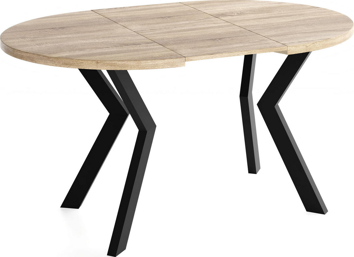 ESSTISCH Savio rund ausziehbar verlängerbar, Eiche Sonoma Hellbraun 80-130/80/77 cm - Schwarz/Sonoma Eiche, Holz/Holzwerkstoff (80/80/77cm) - WFL GROUP