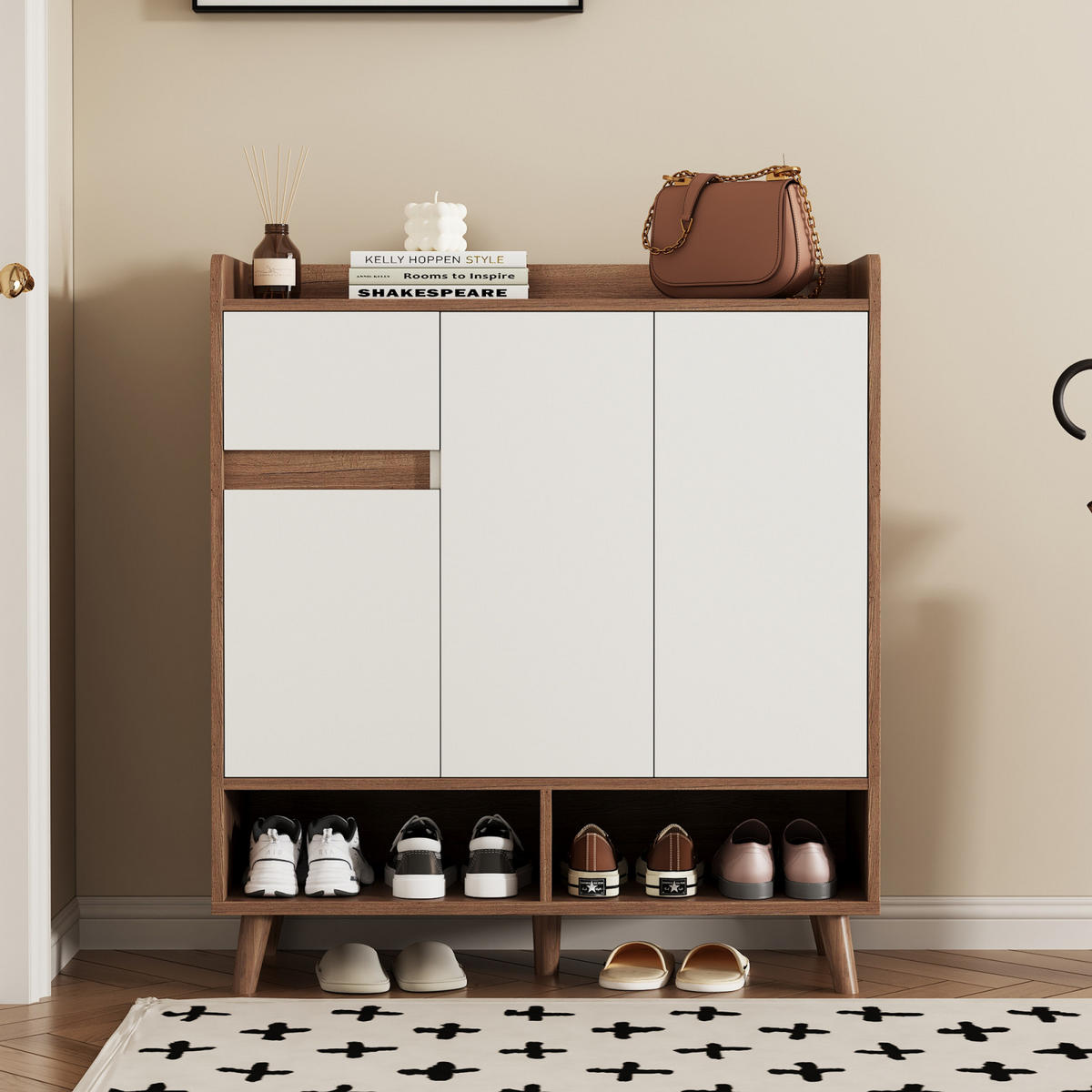 SCHUHKOMMODE Sideboard 90x35x99 cm mit verstellbaren Einlegeböden - Braun, Holz (90/99/35cm) - PARAFTA HOME