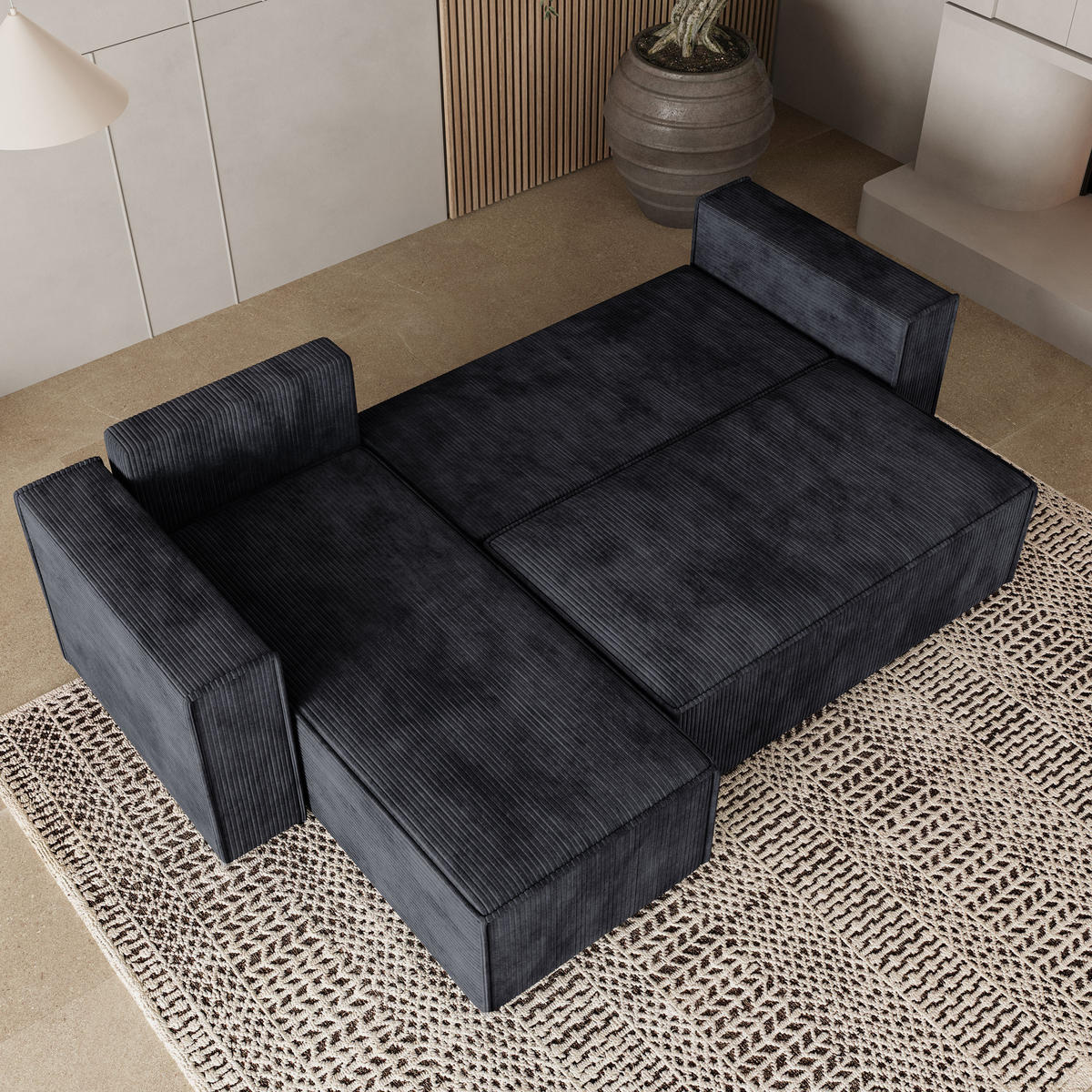 ROHOVÁ SEDAČKA RAVELO černá - šedá/černá, dřevo/textil (240/140cm) - MASSENO